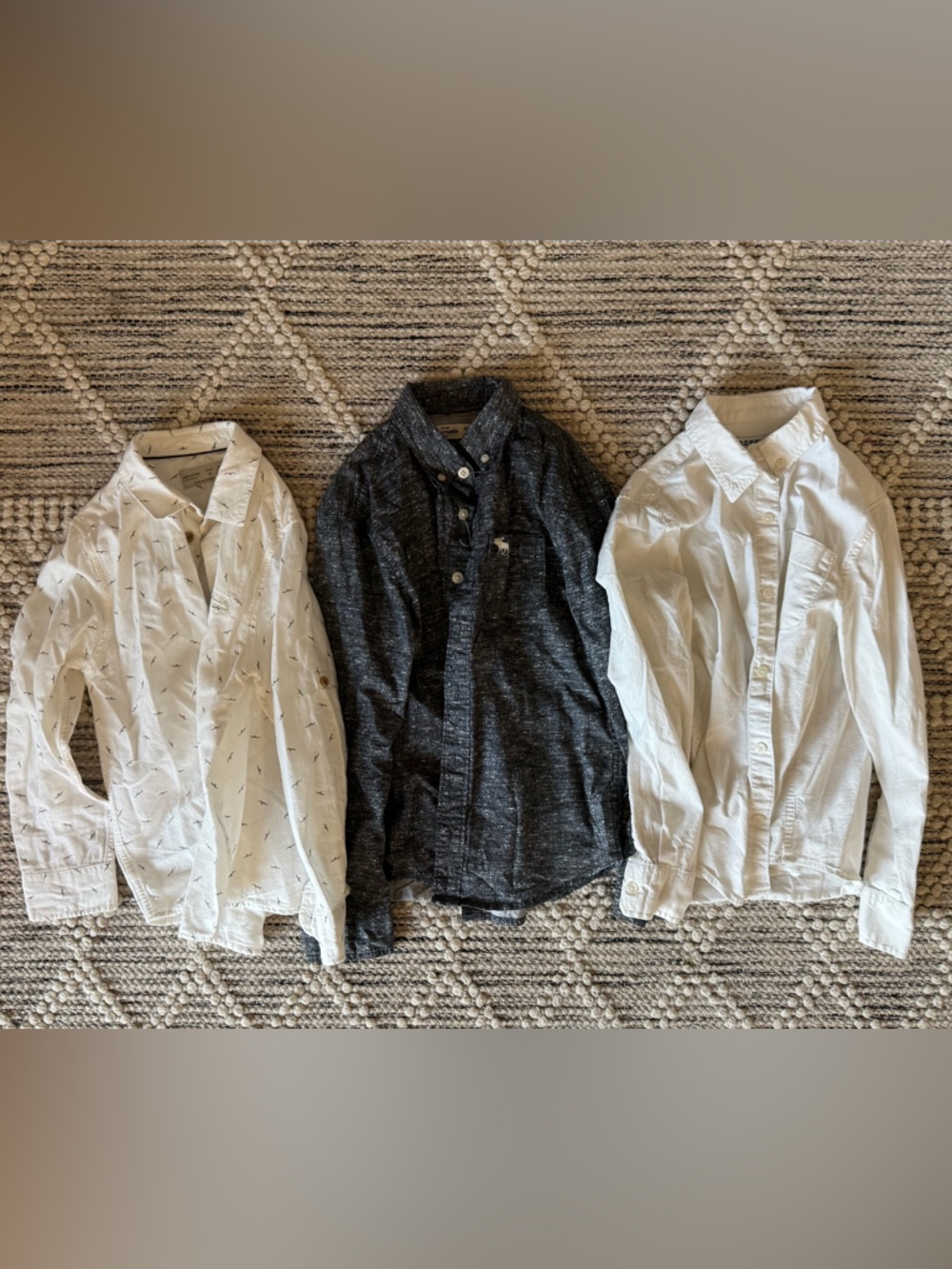 Boys Button-Up Shirts - White, White with birds, Charcoal